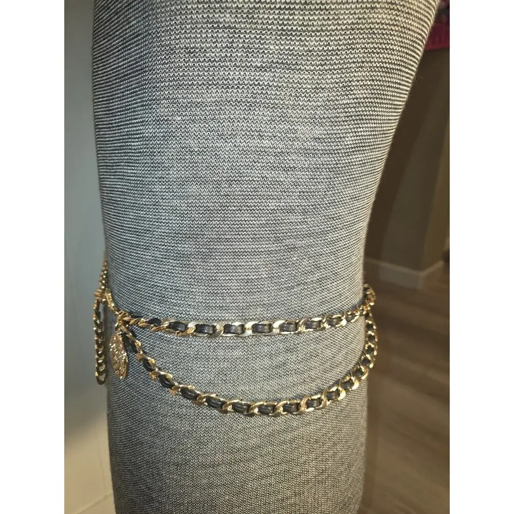 Vince Camuto Gold Chain Belt Coin Medallion Double Chain Adjustable Waist